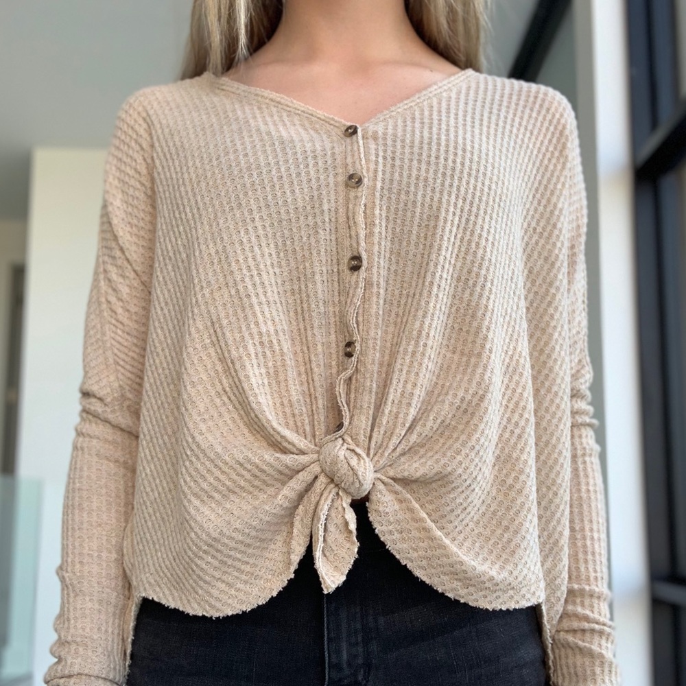 Tan Button Tie sweater ❥